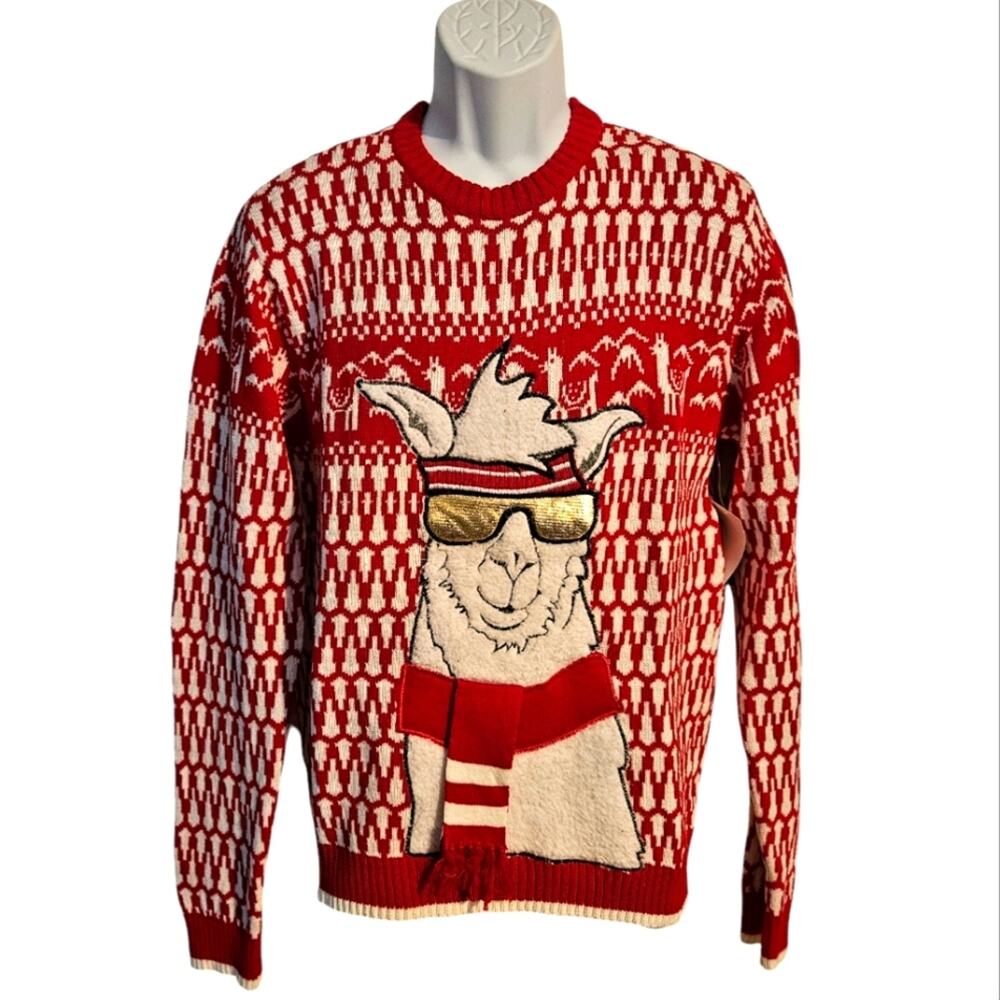 Unisex Christmas llama sweater Athletic llama with sunglasses. Size M